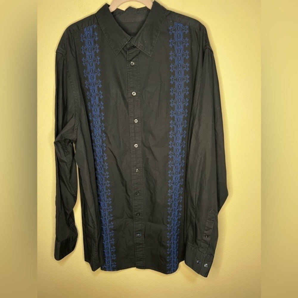Synrgy Men's Blue Black Embroidered Long Sleeve Button Shirt Size 2XLT